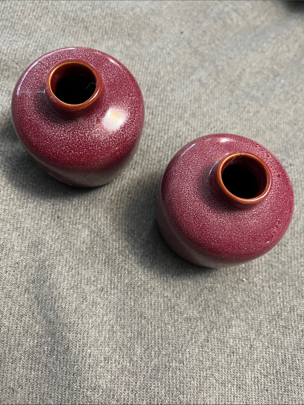 Glazed Ceramic Bud Vases in Berry Red - Set of 2